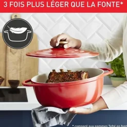 Air cocotte légère ovale 30 x 23 cm, fonte d'aluminium rouge