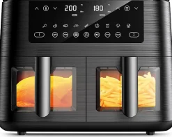 Air Fryer avec Fenêtre de Visualisation, Friteuse sans Huile avec 2 Tiroir, 9-in-1 Programmes de Cuisson, Écran Tactile
