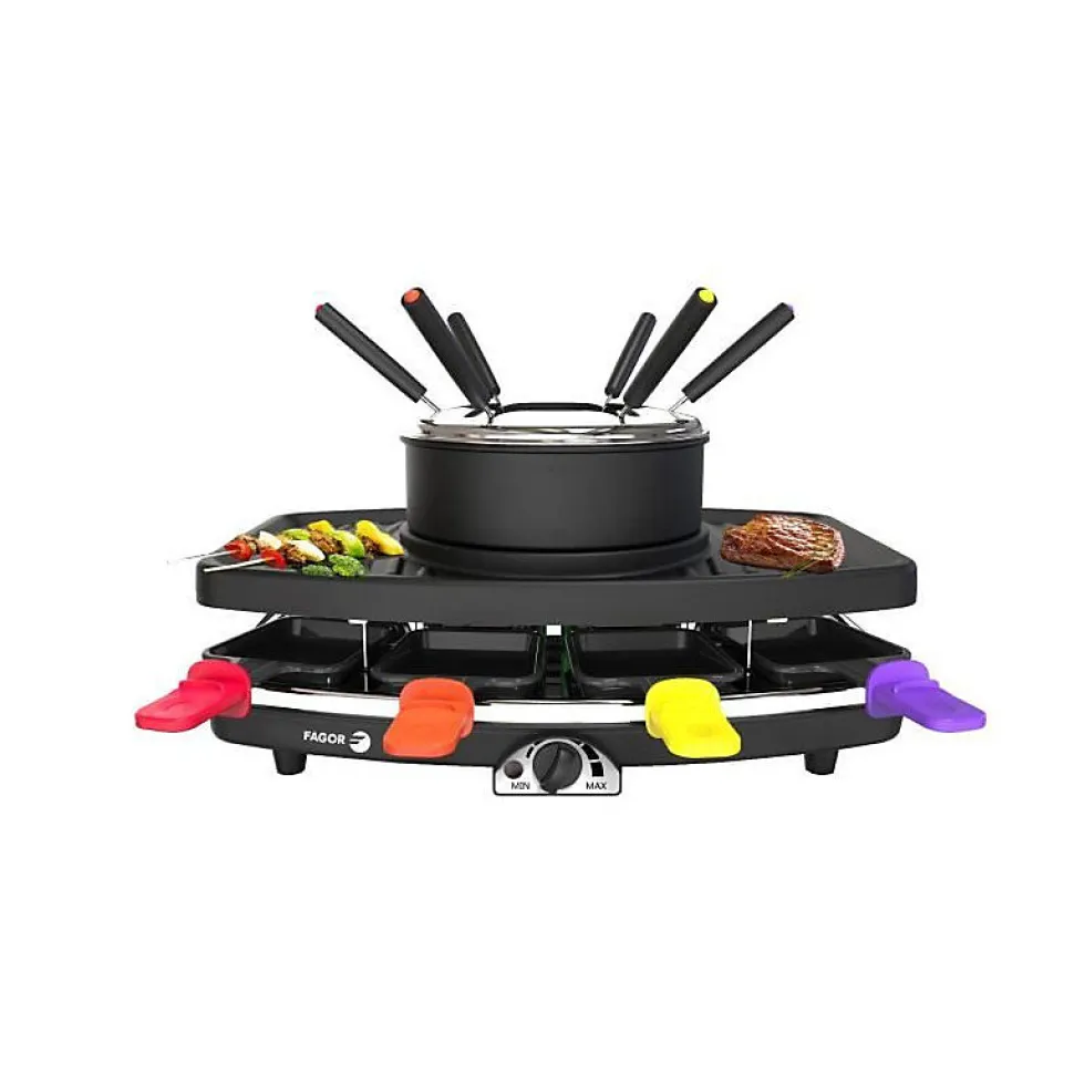 Appareil 3 en 1 - FAGOR - FG816 - 1100W - 8 poelons - 6 pics a fondue - Thermostat réglable