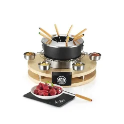 Appareil à fondue - KITCHEN CHEF - 8 personnes - 1300W - Caquelon anti-adhésif - Support en bois véritable