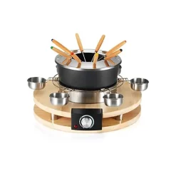 Appareil à fondue - KITCHEN CHEF - 8 personnes - 1300W - Caquelon anti-adhésif - Support en bois véritable