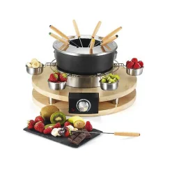 Appareil à fondue - KITCHEN CHEF - 8 personnes - 1300W - Caquelon anti-adhésif - Support en bois véritable