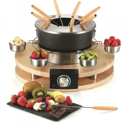 Appareil à fondue - KITCHEN CHEF - 8 personnes - 1300W - Caquelon anti-adhésif - Support en bois véritable