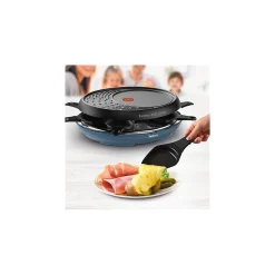 Appareil à Raclette Grill Crêpe Bleu acier 1050W 8 pers Multifonctions 3 en 1 TEFAL