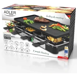 Appareil à Raclette électrique ADLER AD6616 avec poêle -Gril plancha sans fumée de style moderne pour 8 personnes 1400W