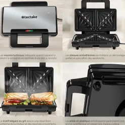 Appareil à sandwichs antiadhésif et résistant à la chaleur 1000W
