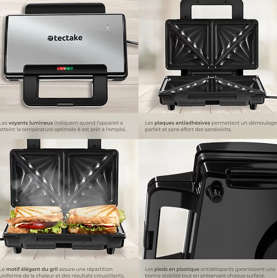 Appareil à sandwichs antiadhésif et résistant à la chaleur 1000W