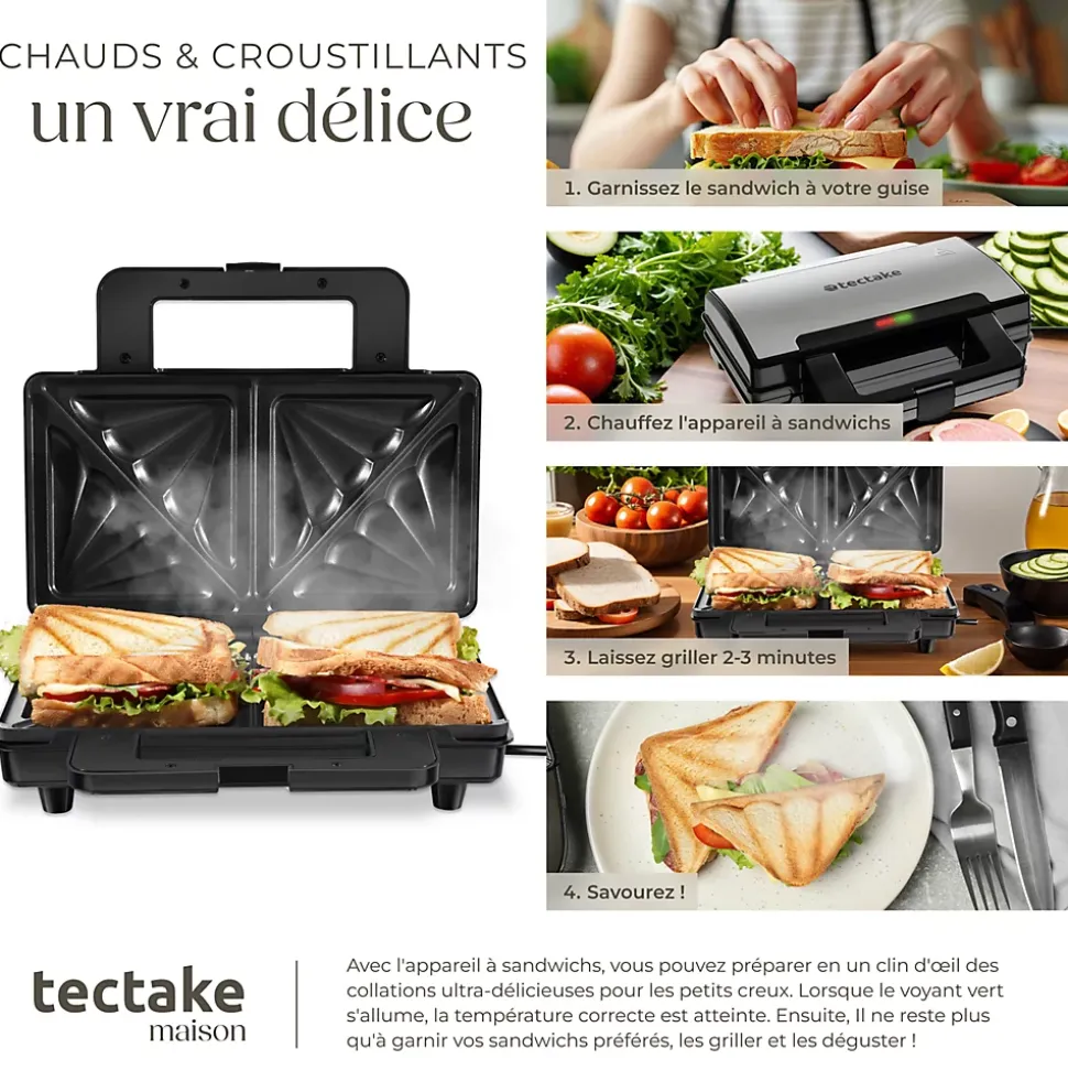 Appareil à sandwichs antiadhésif et résistant à la chaleur 1000W