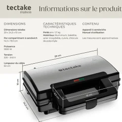 Appareil à sandwichs antiadhésif et résistant à la chaleur 1000W
