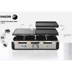 Appareil a Raclette FAGOR - FGRG8 - Pierre de cuisson - Jusqu'a 8 personnes - Thermostat réglable - 1400W