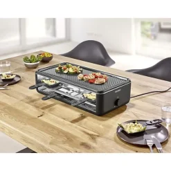 Appareil a raclette - SEVERIN - RG2365 - 8 personnes - Plaque de cuisson céramique 48 x 24 cm - Gril raclette 1300 W - Noir