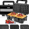 Appareil Croque Monsieur 3 en 1 pour Gaufres, Croques et Sandwichs, Température Réglable 5 Niveaux Protection Surchauffe