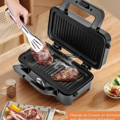 Appareil Croque Monsieur 3 en 1 pour Gaufres, Croques et Sandwichs, Température Réglable 5 Niveaux Protection Surchauffe