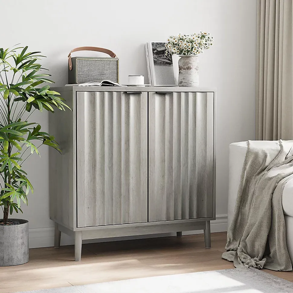 Armoire à bords rainurés, buffet indépendant,armoire en bois,gris,lavable,étagères réglables