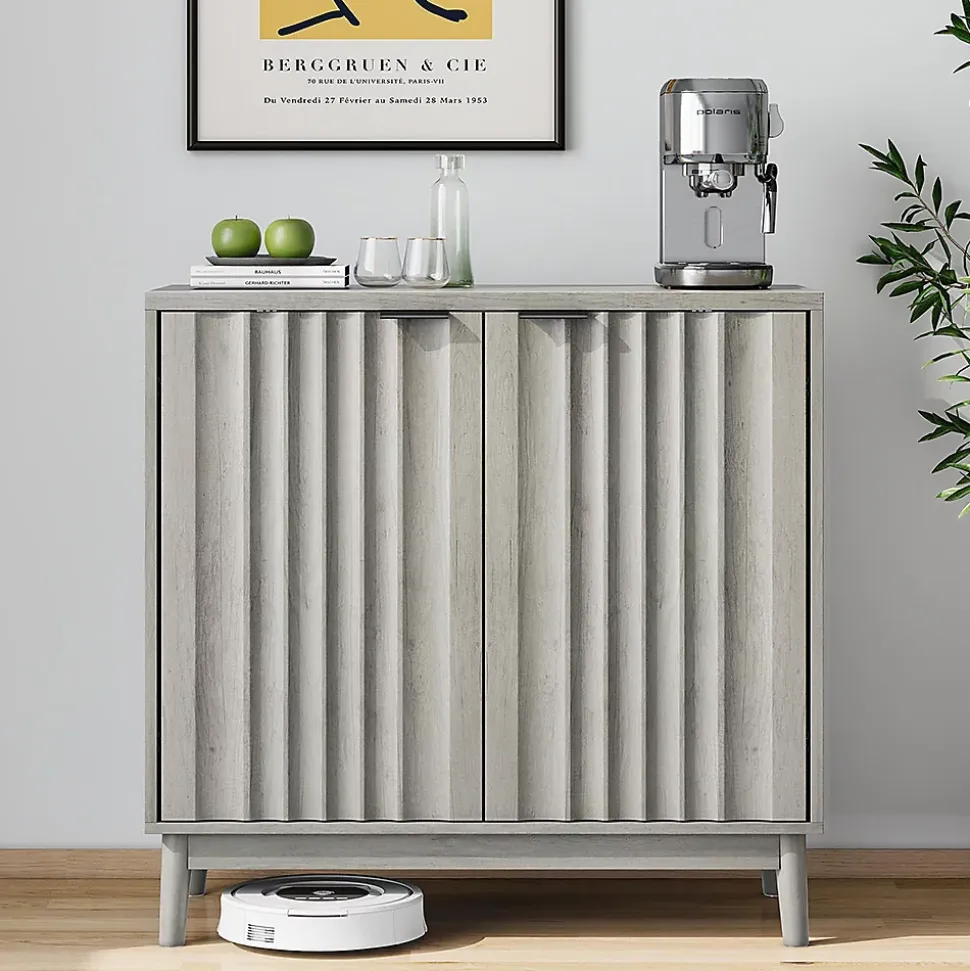 Armoire à bords rainurés, buffet indépendant,armoire en bois,gris,lavable,étagères réglables