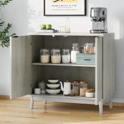 Armoire à bords rainurés, buffet indépendant,armoire en bois,gris,lavable,étagères réglables