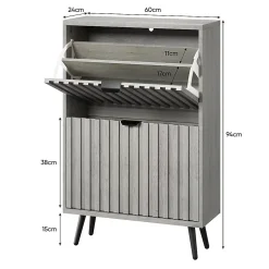 Armoire à chaussures dissimulée avec design rainuré,60cm,gris,2 tiroirs à abattants,