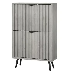 Armoire à chaussures dissimulée avec design rainuré,60cm,gris,2 tiroirs à abattants,