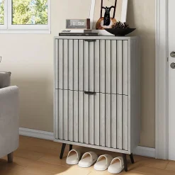 Armoire à chaussures dissimulée avec design rainuré,60cm,gris,2 tiroirs à abattants,