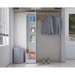 Armoire de Buanderie - LAVANDE - 1 Porte - Blanc - 5 Niches - Dimensions L 35 x H 170 cm