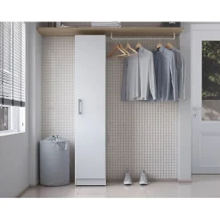 Armoire de Buanderie - LAVANDE - 1 Porte - Blanc - 5 Niches - Dimensions L 35 x H 170 cm