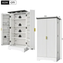 Armoire de cuisine avec éclairage LED et étagère à épices,120x60.5x40cm,blanc, double porte, étagères réglables