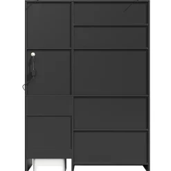 Armoire de cuisine haute avec portes vitrées et éclairage LED,130x45x180cm,noir,buffet