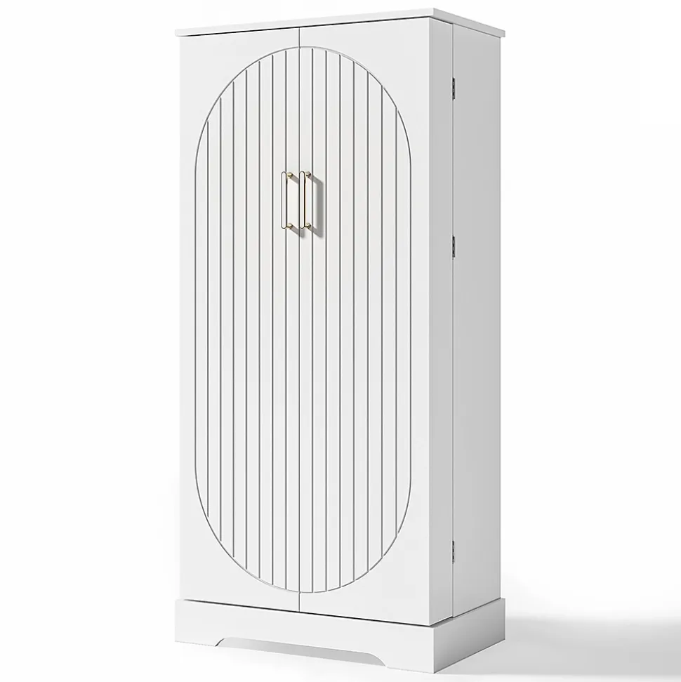 Armoire de cuisine multifonctionnelle,60x35x128cm,blanc,éclairage LED à capteur,étagères réglables,double porte,anti-basculement