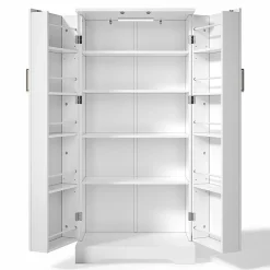 Armoire de cuisine multifonctionnelle,60x35x128cm,blanc,éclairage LED à capteur,étagères réglables,double porte,anti-basculement