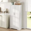 Armoire de cuisine multifonctionnelle,60x35x128cm,blanc,éclairage LED,étagères réglables,double porte
