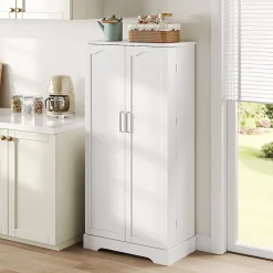 Armoire de cuisine multifonctionnelle,60x35x128cm,blanc,éclairage LED,étagères réglables,double porte