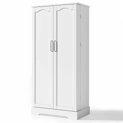 Armoire de cuisine multifonctionnelle,60x35x128cm,blanc,éclairage LED,étagères réglables,double porte