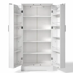 Armoire de cuisine multifonctionnelle,60x35x128cm,blanc,éclairage LED,étagères réglables,double porte