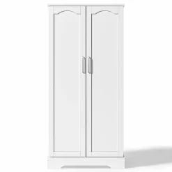 Armoire de cuisine multifonctionnelle,60x35x128cm,blanc,éclairage LED,étagères réglables,double porte