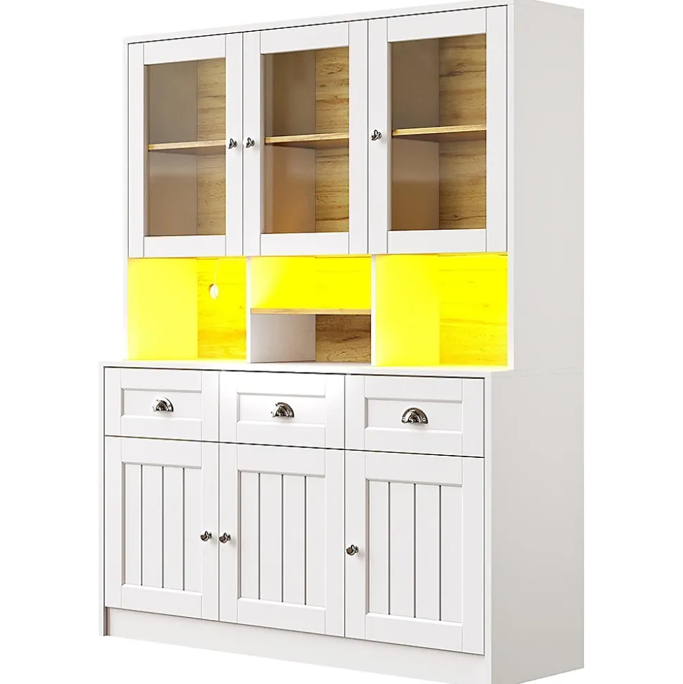 Armoire de cuisine,140x40x175cm,blanc/noir,haute buffet vitrine étagères réglables éclairage LED couleurs variables