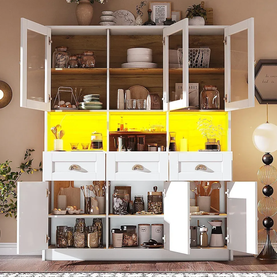 Armoire de cuisine,140x40x175cm,blanc/noir,haute buffet vitrine étagères réglables éclairage LED couleurs variables