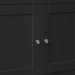 Armoire de cuisine,140x40x175cm,blanc/noir, haute, buffet, vitrine, étagères réglables, éclairage LED variable