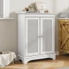 Armoire de salle de bains avec espace de rangement, blanche, porte en osier, étagère réglable