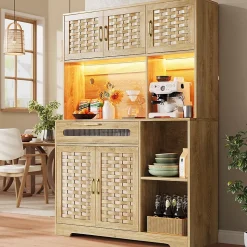 Armoire de salon, de cuisine et de salle à manger,120x40x180cm, MDF tissé, avec tiroirs, portes et éclairage LED