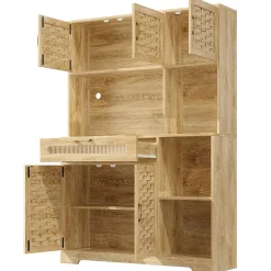 Armoire de salon, de cuisine et de salle à manger,120x40x180cm, MDF tissé, avec tiroirs, portes et éclairage LED