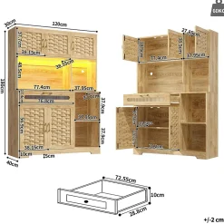 Armoire de salon, de cuisine et de salle à manger,120x40x180cm, MDF tissé, avec tiroirs, portes et éclairage LED