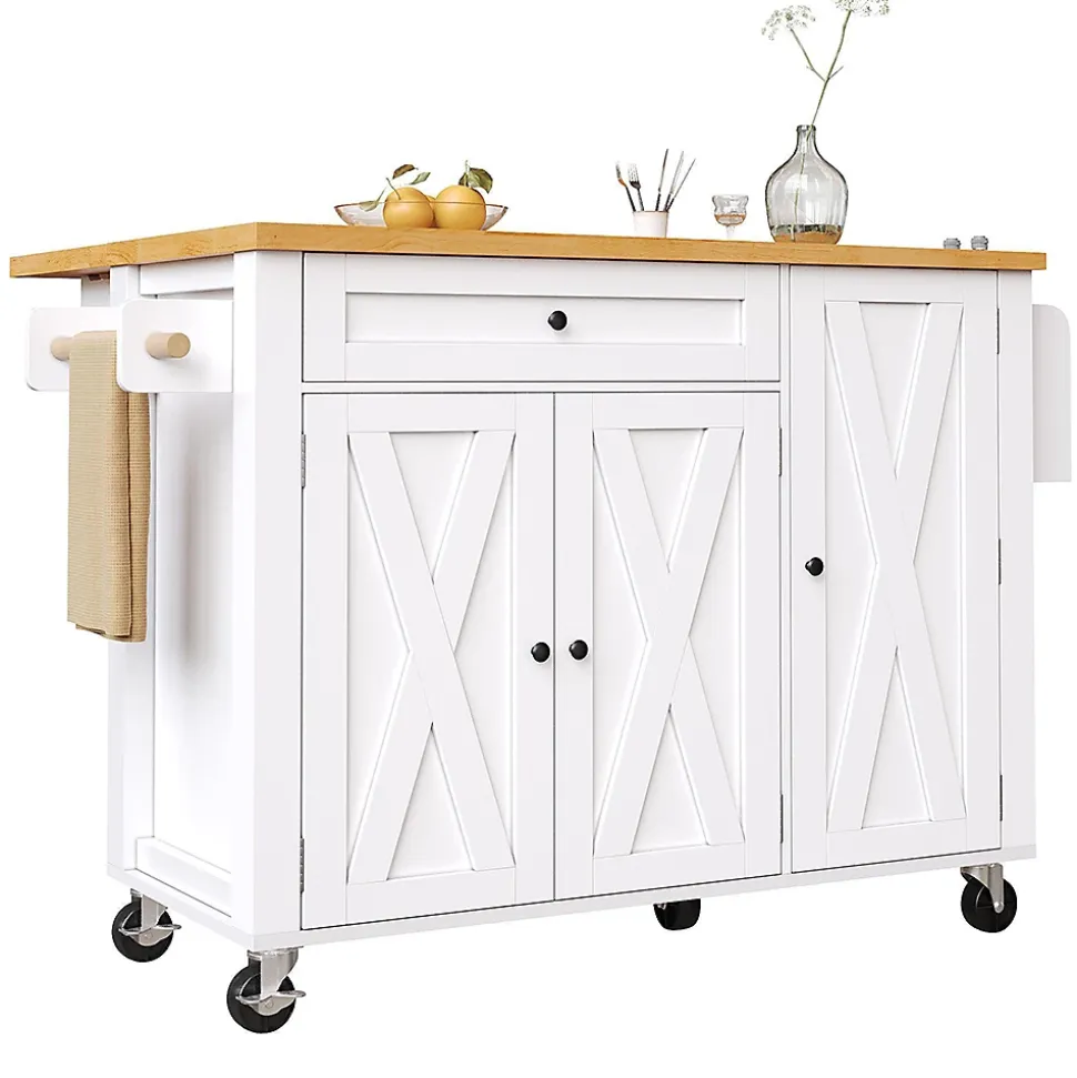 Armoire îlot cuisine 99x70x90 cm, roulettes, 1 tiroir, 3 portes, étagères réglables