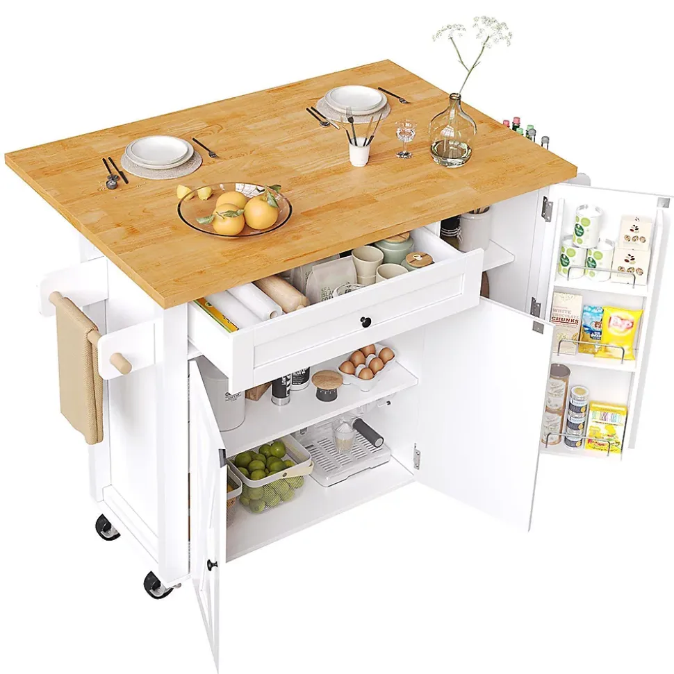 Armoire îlot cuisine 99x70x90 cm, roulettes, 1 tiroir, 3 portes, étagères réglables