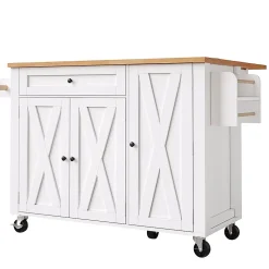 Armoire îlot cuisine 99x70x90 cm, roulettes, 1 tiroir, 3 portes, étagères réglables