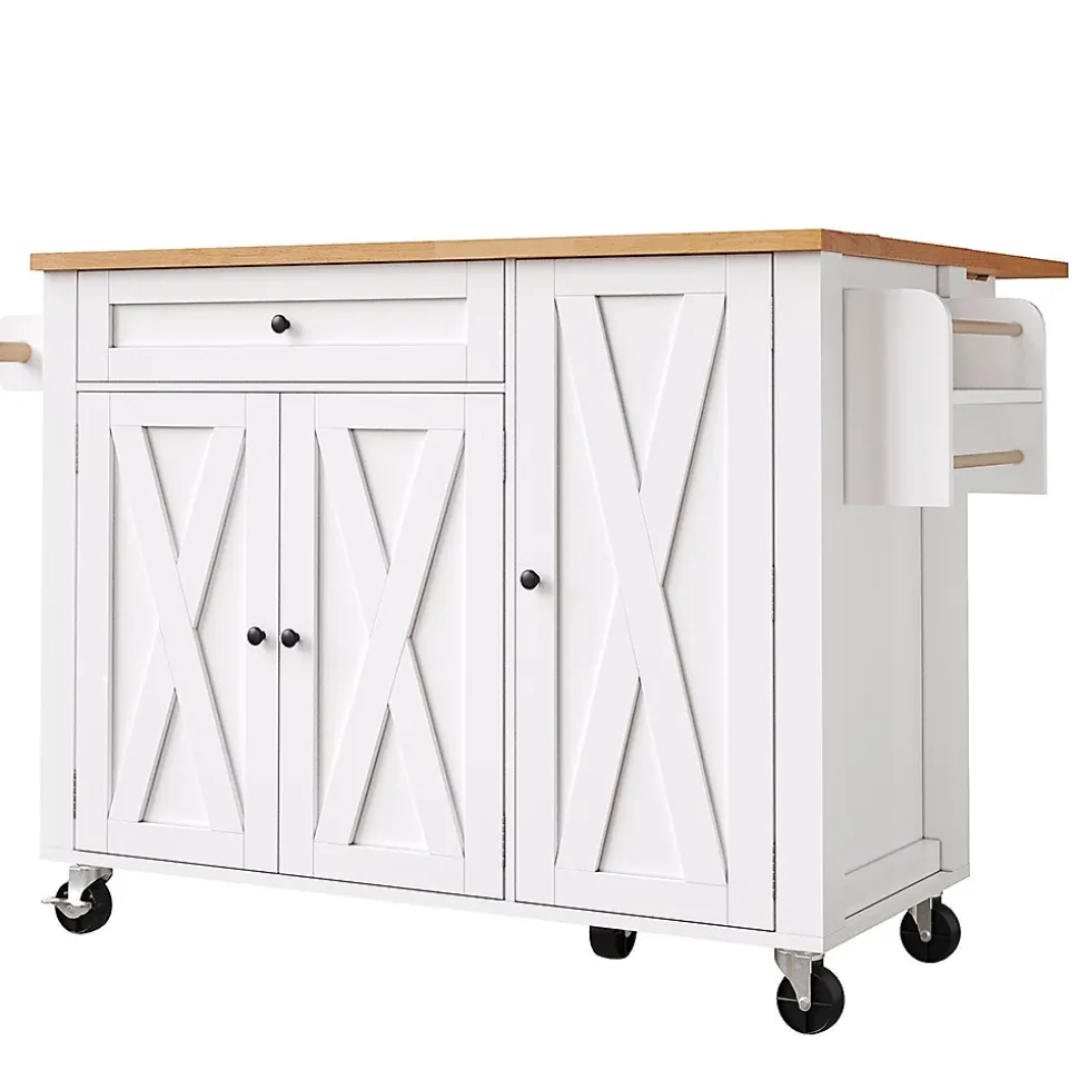 Armoire îlot cuisine 99x70x90 cm, roulettes, 1 tiroir, 3 portes, étagères réglables