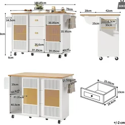 Armoire îlot indépendante 120x73x90 cm, roulettes, étagères réglables, porte-serviettes - blanc