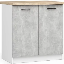 Armoires de cuisine basse AKORD S80 OLIWIA modulable Blanc 80 cm 2 portes façade Béton 2 étagères 80x46x85 cm