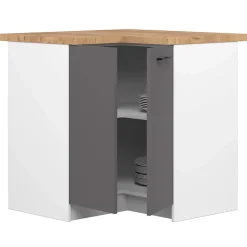 Armoires de cuisine basse AKORD S90 d'angle OLIWIA Blanc 90 cm 2 portes façade Gris Graphite 2 étagères 90x46x85 cm