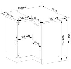 Armoires de cuisine basse AKORD S90 d'angle OLIWIA Blanc 90 cm 2 portes façade Gris Graphite 2 étagères 90x46x85 cm