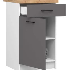 Armoires de cuisine basse AKORD S50 OLIWIA Blanc 50 cm 1 porte 1 tiroir façade Gris Graphite 2 étagères 50x46x85 cm